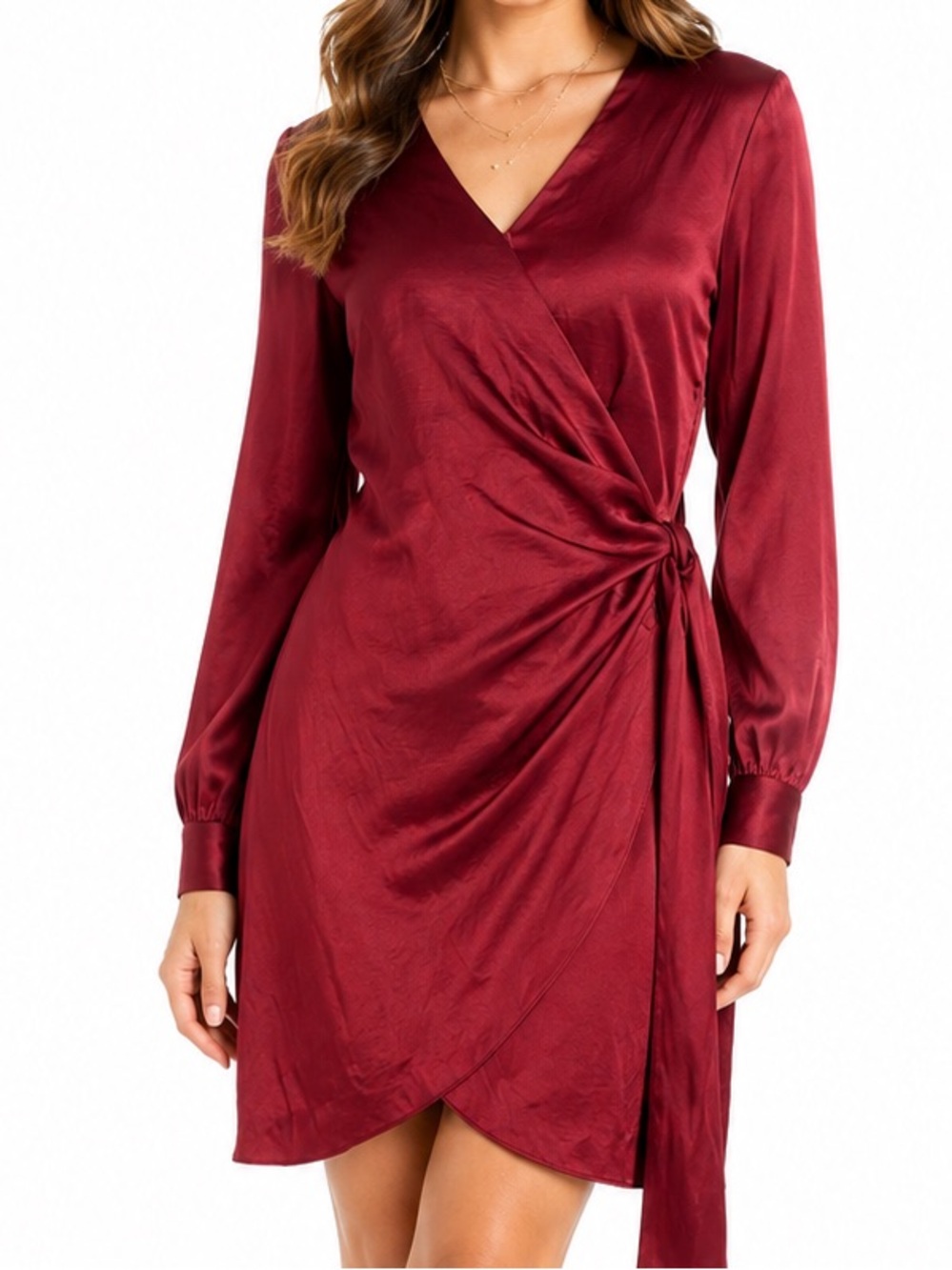 Lush brand satin wrap dress red small